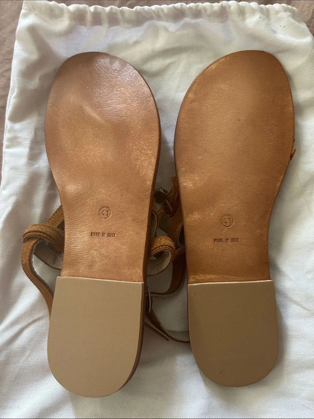 Rivera Upgrade Made In Italy Tan Fringe Sandals with Rhinestone Accent 41